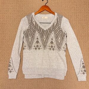 Hollister Vintage Knit Fair Isle V-neck Sweater Beige – S